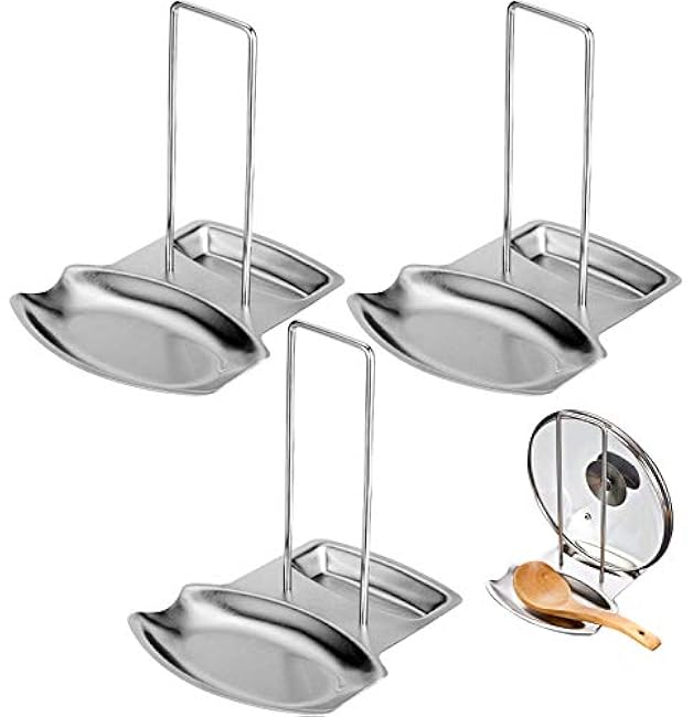 Lawei 3 Pack Lid and Spoon Rest - Pot Lid Holders Stainless Steel Pan Lid Organizer for Pots Pans Spoons