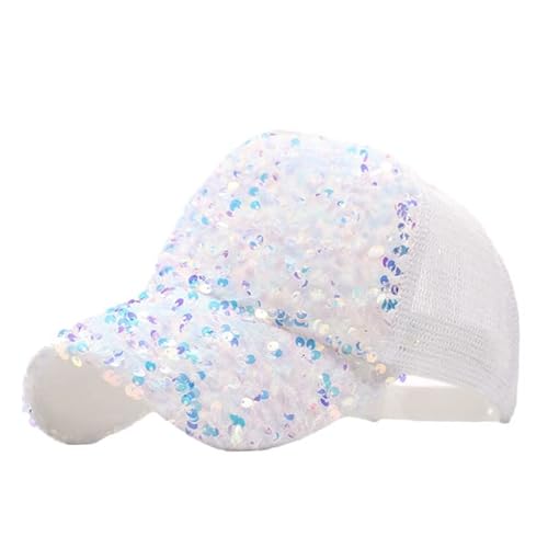 Rowagy Novelty Women Sequin Baseball Cap Casual Outdoor Running Vintage Adjustable Mesh Teen Girls Glitter Snapback Hat White #TOP4