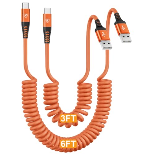 Image of Coiled USB A to USB C Cable for Car [3FT+6FT], USB to USB C Cable Fast