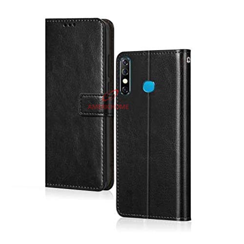Image of Inside Rubber TPU with Card Pockets Magnetic Closure Protection Compatible with Infinix Hot 8, X650C, X650B, X650, X650D (Black)