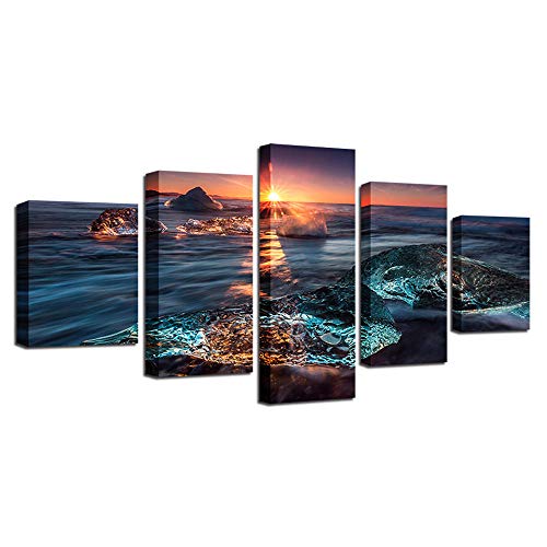Toile intissée 5 pièces lever de soleil sur la mer avec impression HD photo haute définition