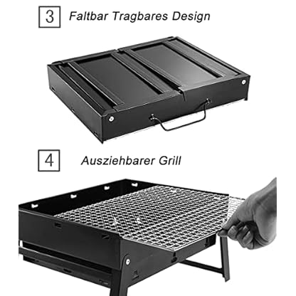 ROIMOE Holzkohlegrills Grill BBQ Portable, Tischgrill Campinggrill Picknickgrill, Abnehmbare BBQ Grills Klappgrill Minigrill für Outdoor Terrasse Camping (Large) Black – Bild 7