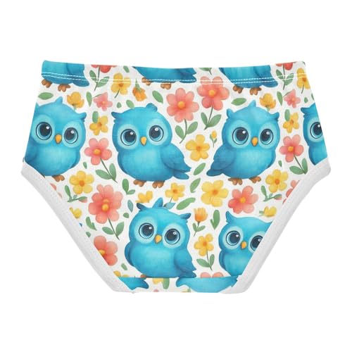 Cotton Toddlers Underwear Floral Cute Blue Owls Flowers White Cute Panties Girl Animal Kids Undies Briefs 2t2