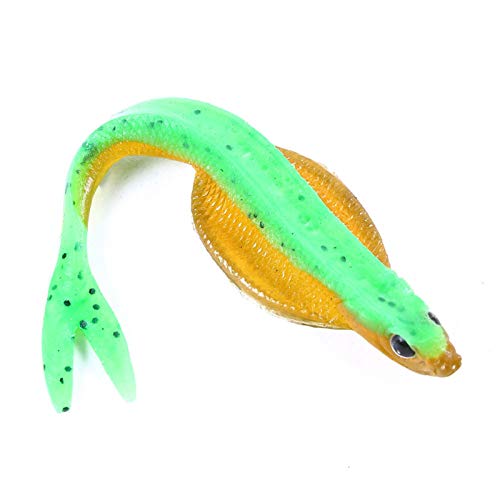 Iscas falsas, 5 peças de 12 cm bicolor cauda dupla falsa isca de peixe macia isca de peixe - 2