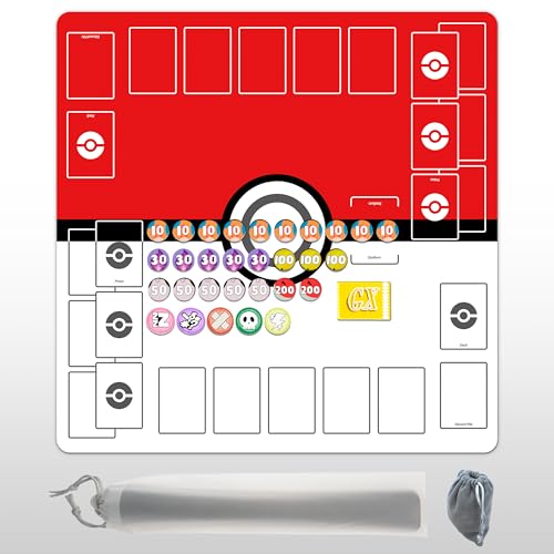 Extalas Playmat for Trading Card Game – 2-Player Trainer Mat with 31 Damage Counters and Professional Storage Bag