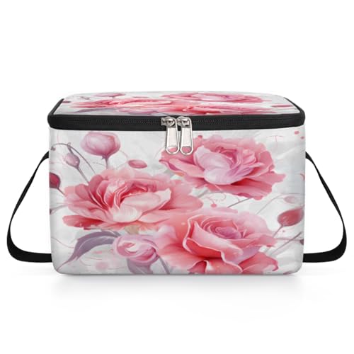 GzLeyigou Roses Lunch Bags for Women Men 9 Cans, Hot & Cold Food Delivery Bag Insulated Grocery Bag Insulated Lunch Box Blossom Cooler Bag for Office Work Picnic Beach