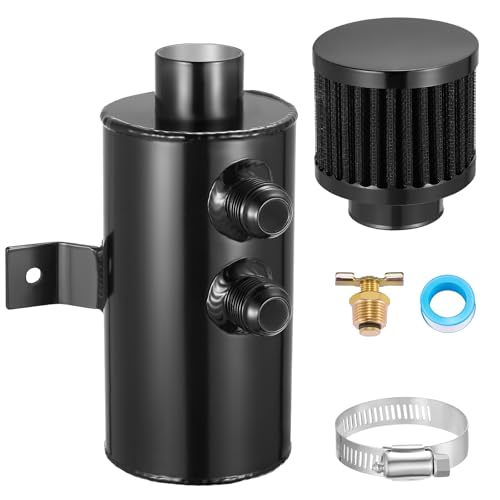 BDFHYK 750ml Oil Catch Can Tank Kit, 10AN Universal Polish Baffled Reservoir with Breather Filter and 3/8" ID Fuel Line Hose, Aluminum