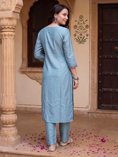 Image of INDO ERA Women's Viscose Self Design Straight Kurta with Pant & Dupatta Set