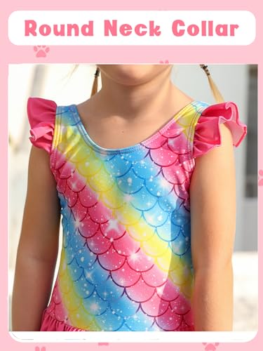 Image of Toddler Girls One Piece Ruffle Swimsuit Mermaid Bathing Suit 2-7Y | UPF 50+ quick-dry girls swimsuit,Cute flutter sleeves and ruffled hem,Mermaid Swimwear for pool,party,beach vacation.