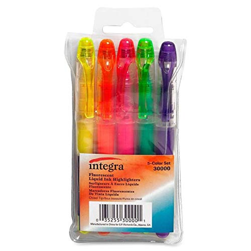 Integra 30000 Liquid Ink Highlighter,Chisel Tip, 5/PK, Fluorescent AST