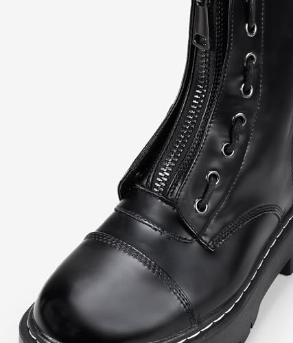 BOSANOVA Militärstiefel im Punk-Stil, mit gezackter Plattform und Schnürung bis zum oberen Teil, Reißverschluss, Damenschuhe, Schwarz, Größe 37