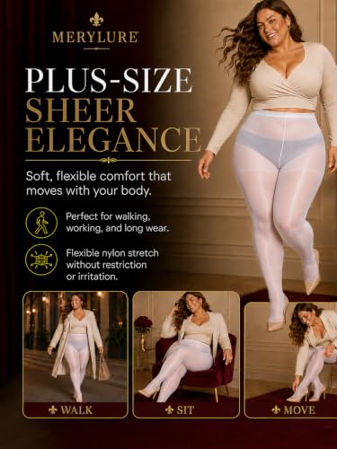 Image of MERYLURE Plus Size Sheer Tights for Women,20D Control Top Pantyhose Reinforced Toes High Waist Stockings 3 Pairs 1XL-6XL