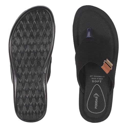 Image of Poddar Men's Slippers Soft Footbed PU Sole Flip Flops |Rexine Upper V-Shape Chappal for Gents | Indoor Outdoor Lightweight Men's Slides Size 6, 7, 8, 9, 10 | Blck,Brown,Tan