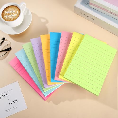 9 Pack Lined Sticky Notes 4\"x6\" Bright Colors Self-Stick Note Pads with Lines, 9 Colors Bulk Sticky Memo Pad for School, Office, Meeting - Thumbnail 2
