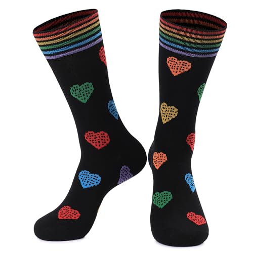Aueyan Pride Socks Women Accessories Rainbow Socks Funny Heart Socks Black Socks Unique Gifts Colorful Stripes Socks LGBT Pride Clothes Accessory Crew Size 9-13