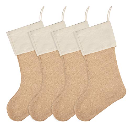Livder 4 Pack Burlap Christmas Stockings Fireplace Hanging Stockings For Christmas Decoration Diy Craft (Flaxen) #TOP9