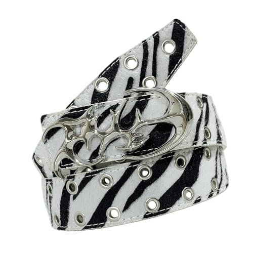 SkyPOOU Cinturón con patrón de animales de moda, estilo punk, remaches de metal, ojales grandes, cintura ajustable para mujeres, adolescentes, atuendo casual, cinturón con remaches de ojal, 115 cm