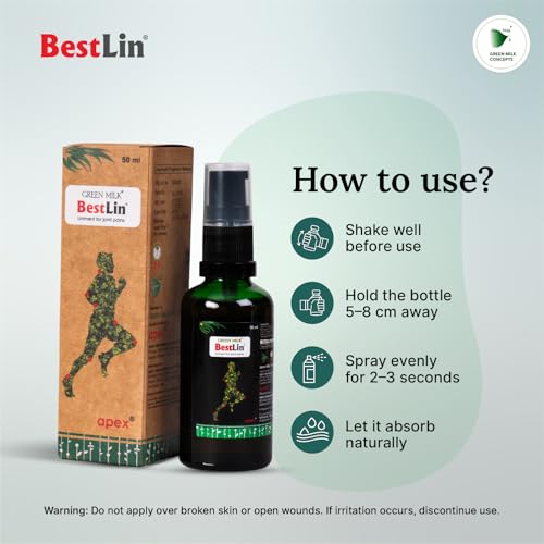 Image of Green Milk Bestlin Liniment | Ayurvedic Pain Relief Oils | Joint & Knee Pain Oil for Back, Shoulder & Muscle Stiffness | Lightweight Non-Greasy Body Pain Oil | Herbal Liniment for Everyday Comfort | 50ml (Pack of 2)