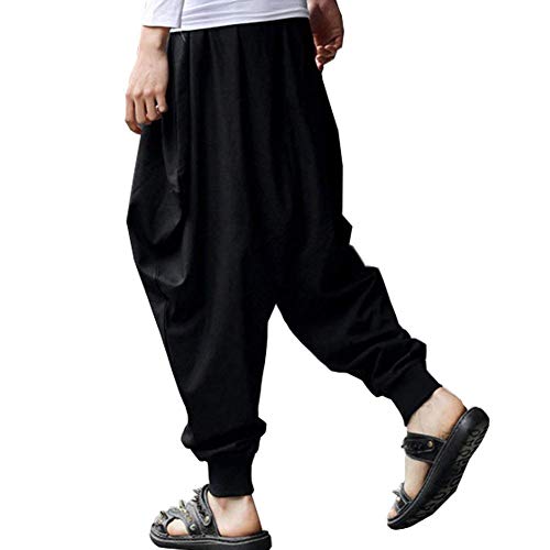 ellazhu Men's Harem Pants Elastic Waist Black Sweaterpants for Men Yoga David Rose Costume Baggy Joggers GYM22 A3