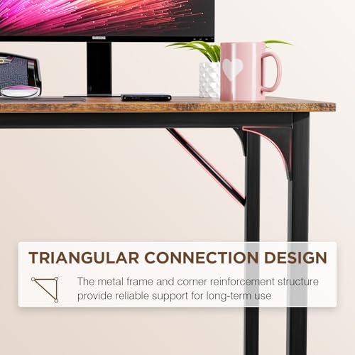 Image of PayLessHere | 47 Inch Computer Desk | Brown | Sturdy Office Desk | Metal Frame, Adjustable Feet | Water-Resistant, Scratchproof Surface | Writing Table for Home Office or Study | Pack of 1