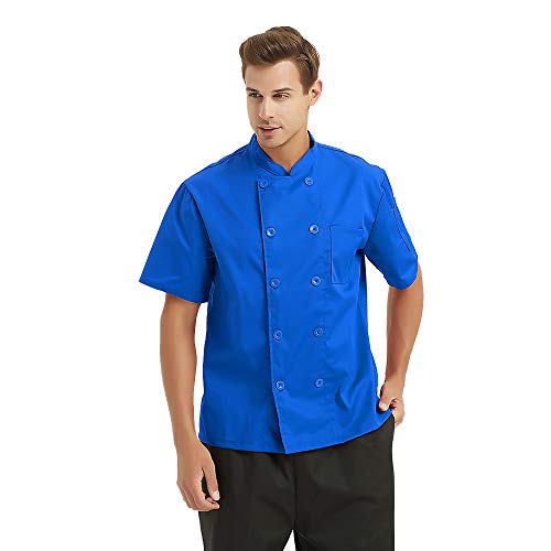 Toptie Unisex Short Sleeve Chef Coat Jacket, Royal Blue #TOP2