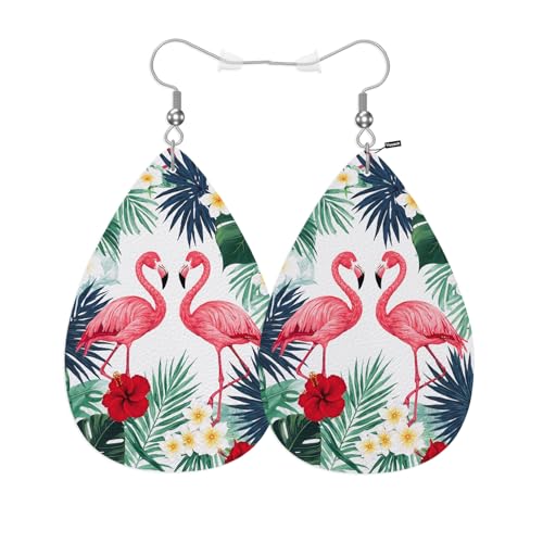 Boucles d'oreilles pendantes cuir synthétique flamant rose oiseau tropical femme
