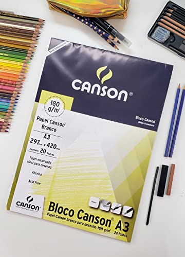 Bloco Desenho Branco A3 180g/m², Canson, 66667165, Branco natural, 20 Folhas