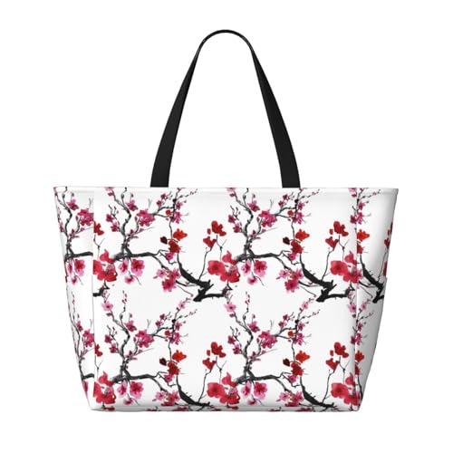 Cherry Blossoms Print Large Beach Tote Bag for Women Extra Large Capacity Sandproof Waterproof Pool Bag Suitable for Swimming Pool Gym Groceries Travel2