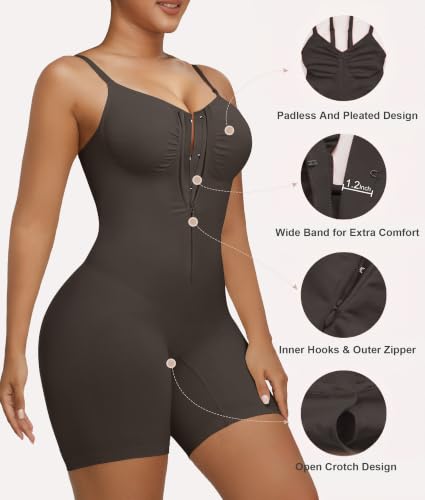 Image of SHAPERX Women's Shapewear Bodysuit Tummy Control Seamless Zip-Up Body Shaper Waist Defining Silhouette