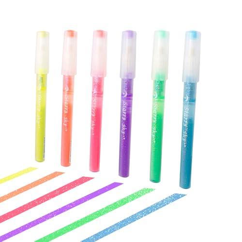 Glitter Highlighter Markers 6 Pack Set B, Chisel Tip Sparkle Highlighters Assorted Colors Pastel Glitter Highlighters Pens for Children Students Adults Journaling Coloring