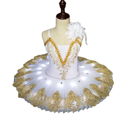 Robe de ballet LED FGRID pour fille tutu blanc lumineux à fines bretelles