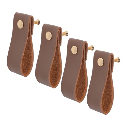 OUNONA 4個 プレミアムレザー家具取っ手 キャビネット用引き出しノブ ワードローブドアハンドル クローゼット用おしゃれプルハンドル