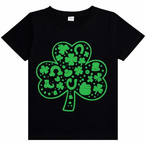 Junellz 9 Years St Patricks Day Shamrock T-Shirt for Boys Girls Irish Lucky Clover Graphic Tee Green St Paddys Day Festival Shirt