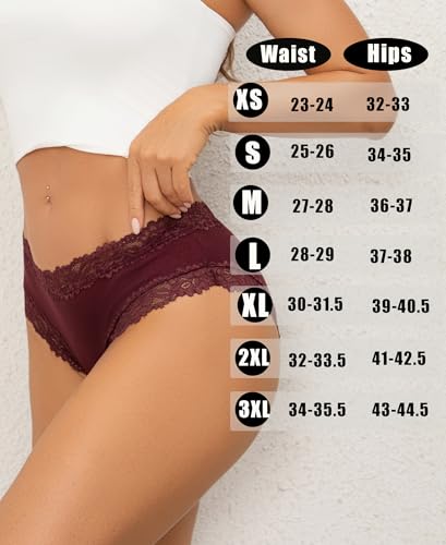 Image of Knowyou Cotton Underwear for Women No Roll Soft Panties No Dig Lace Waist Hipster Breathable Cheeky Lingerie for Women
