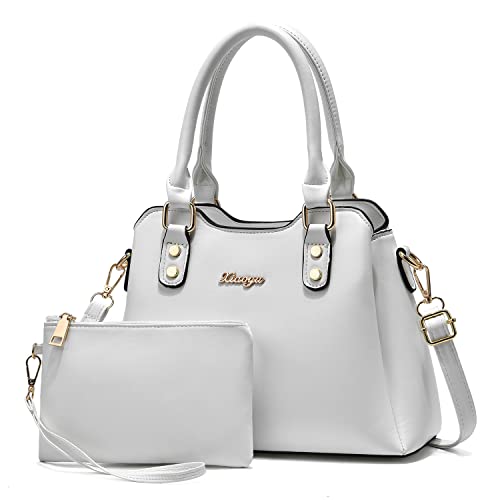 XIAOYU Geldbörsen und Handtaschen für Damen, modische Tragetasche, Schultertasche, Tragegriff, Geldbörsen-Set, 2 Stück, Weiß Cover
