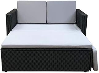 EVRE Outdoor Rattan Garden Love Bed Furniture Set Patio Conservatory (Black)
