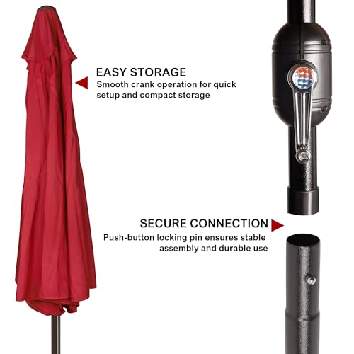 Image of Blissun 9' Outdoor Patio Umbrella, Outdoor Table Umbrella, Yard Umbrella, Market Umbrella with 8 Sturdy Ribs, Push Button Tilt and Crank