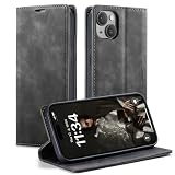KZB Coque pour iPhone 14 Etui Premium Housse en Cuir Pochette Protection Portefeuille Rabat Clapet Case Porte Carte Magnétique Flip Étui pour iPhone 14 6,1 Pouces   Gris