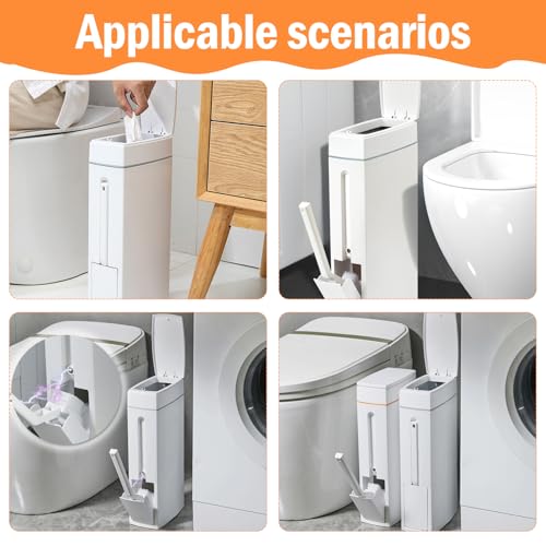 Cubos de inodoro blancos delgados con tapa para ocultar basura en baños 8