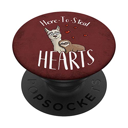 Here To Steal Hearts Paresseux et lama avec des cœurs PopSockets PopGrip - Support et Grip pour Smartphone/Tablette avec un Top Interchangeable Cover