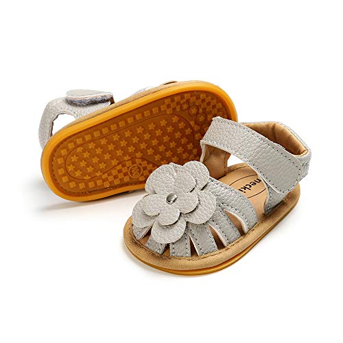 Image of Meckior Baby Toddler Infant Girls PU Leather Soft Open Toe Summer Sandals Flower Princess Flat Shoes