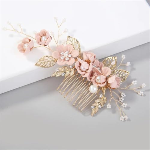 Peine para cabello de novia con perlas y flores blancas miniatura 5