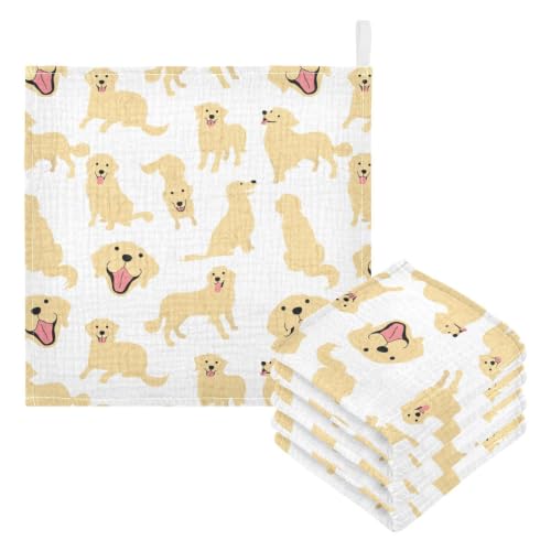 Image of vvfelixl Baby Muslin Washcloths Golden Retriever Dog Baby Burp Cloths Cotton Baby Face Towel for Newborn Infants Boys Girls Soft and Absorbent 11.8 X 11.8 in, 3 Pack