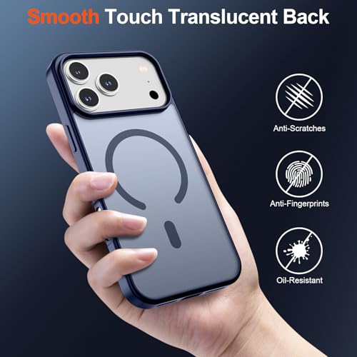 Image of SUPFINE Magnetic for iPhone 17 Pro Case (Compatible with MagSafe)(Military Grade Drop Protection) Translucent Matte Shockproof with Anti-Fingerprint Phone Cover 2025,Navy Blue