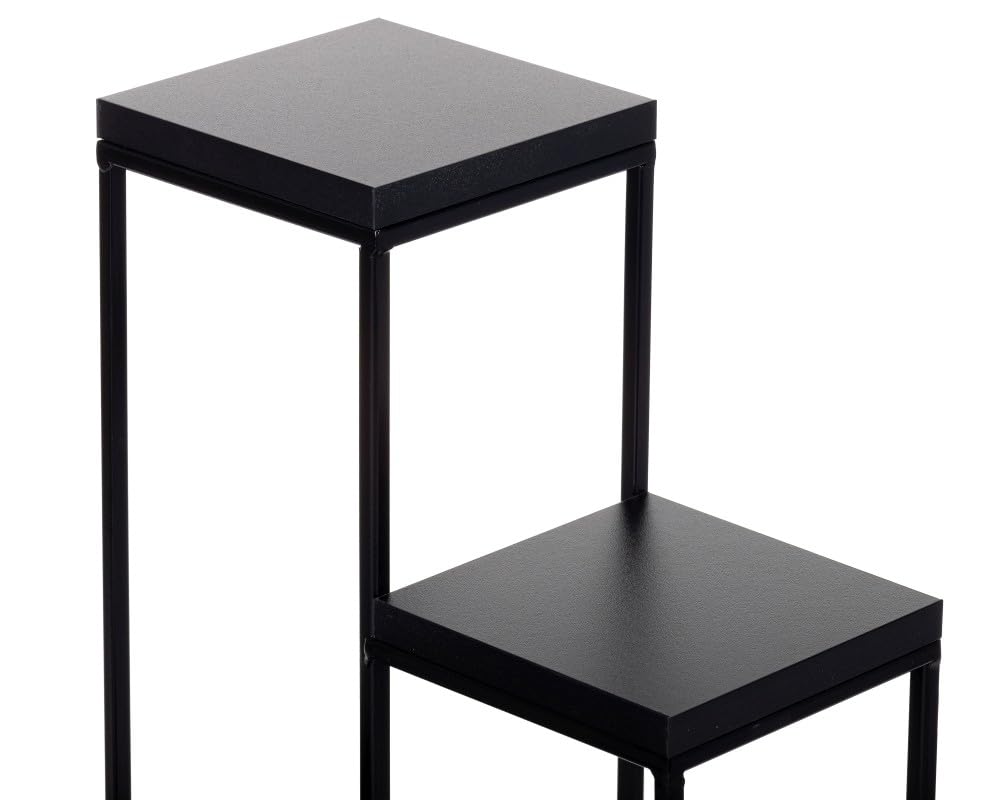 4 Etagen Blumentreppe - Metall Pflanzentreppe 70 cm Hoch - Blumenregal mit MDF-Platten in Schwarz für 4 Blumen - Blumenständer für die Innendekoration