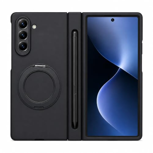 Image of amazon basics Armor Case for Samsung Galaxy Z Fold 8 Ultra with 360 Rotating Ring Stand, Built-in Screen Protector, Hinge Protection, and Included Stylus Pen (Matte Black)