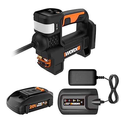 WORX WX092L 20V 2.0Ah 2 in 1 Cordless Inflator Battery and Charger Included, max. 10 Bar, Digital pressure display