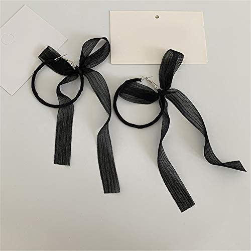 Fashion Lightweight Handmade Black Beaded Hoop Earrings Unique Long Ribbon Bow Tassel Dangle Drop Earrings Jewelry for Women Girls3