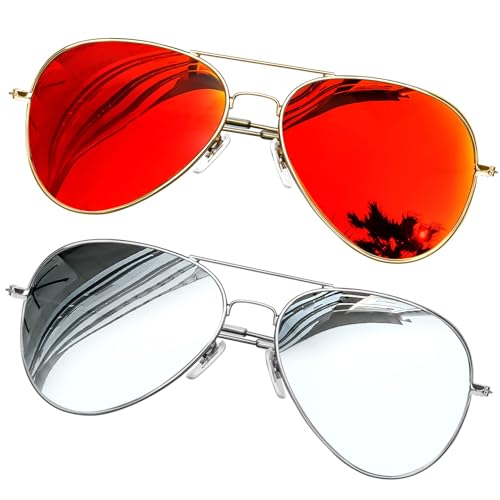 Kanastal 2 Pares Gafas De Sol Hombre Polarizadas Mujer Clásicas Vintage Rojo Espejo Metal Silver Sunglasses - Rojo Naranja Lente Plateadas Lente Kanastal 2 Pares Gafas De Sol Hombre Polarizadas Mujer Clásicas Vintage Rojo Espejo Metal Silver Sunglasses - Rojo Naranja Lente Plateadas Lente