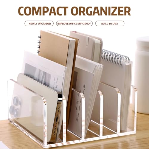 UOSIWYA Briefablage Acryl Organizer, Schreibtisch Briefhalter 5 Fächer Transparent Briefständer Ablagefächer für Brief Bücher Dokumentenhalter Organizer Aufbewahrung